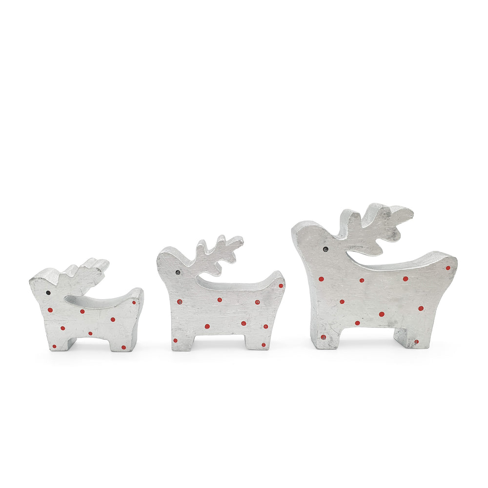 Christmas Decor Deer Family Polka Dot Set of 3 - Silver