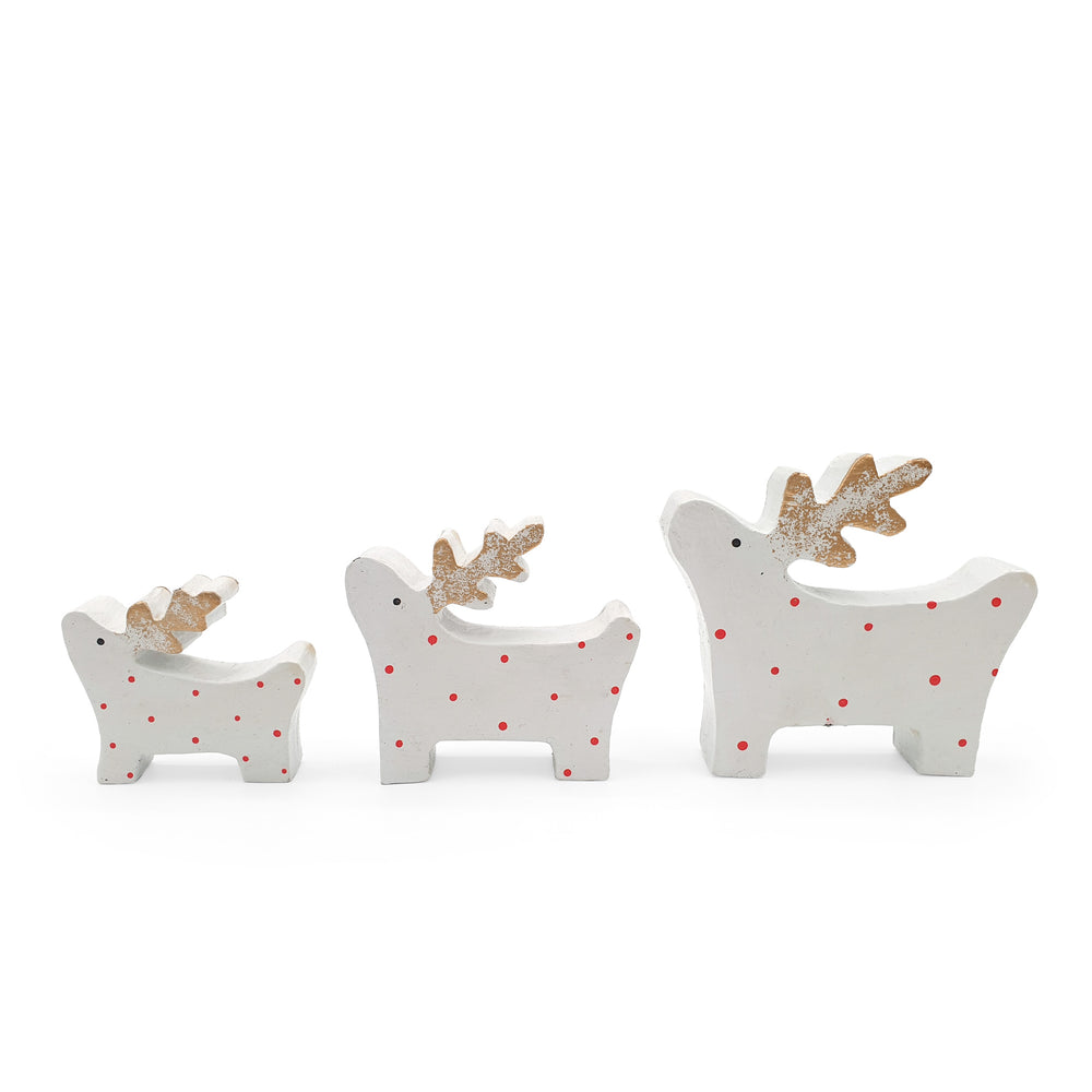 Christmas Decor Deer Family Polka Dot Set of 3 - White