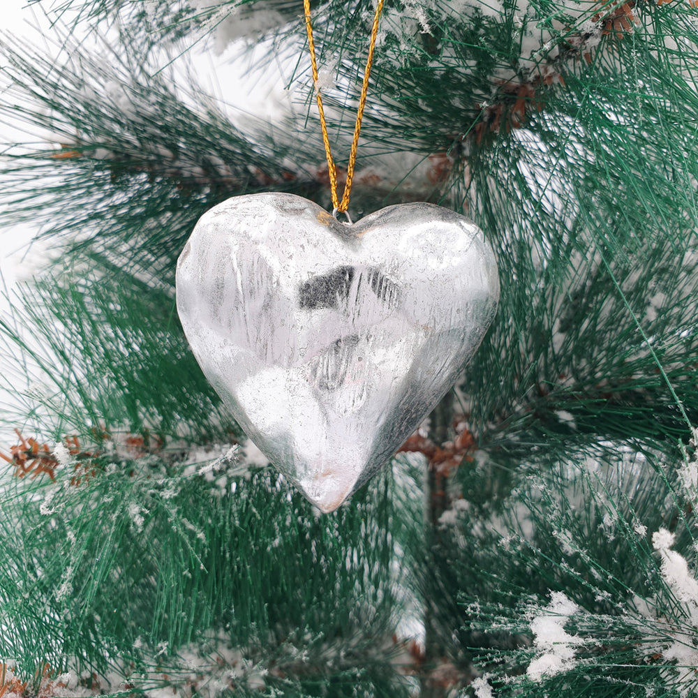 Wooden Christmas Ornaments Hearts Silver