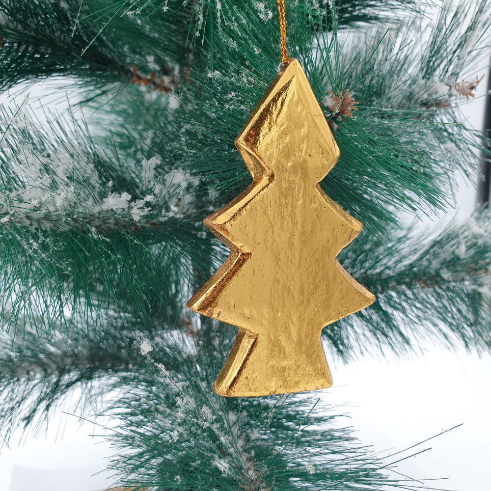 Wooden Christmas Ornament Gold Tree