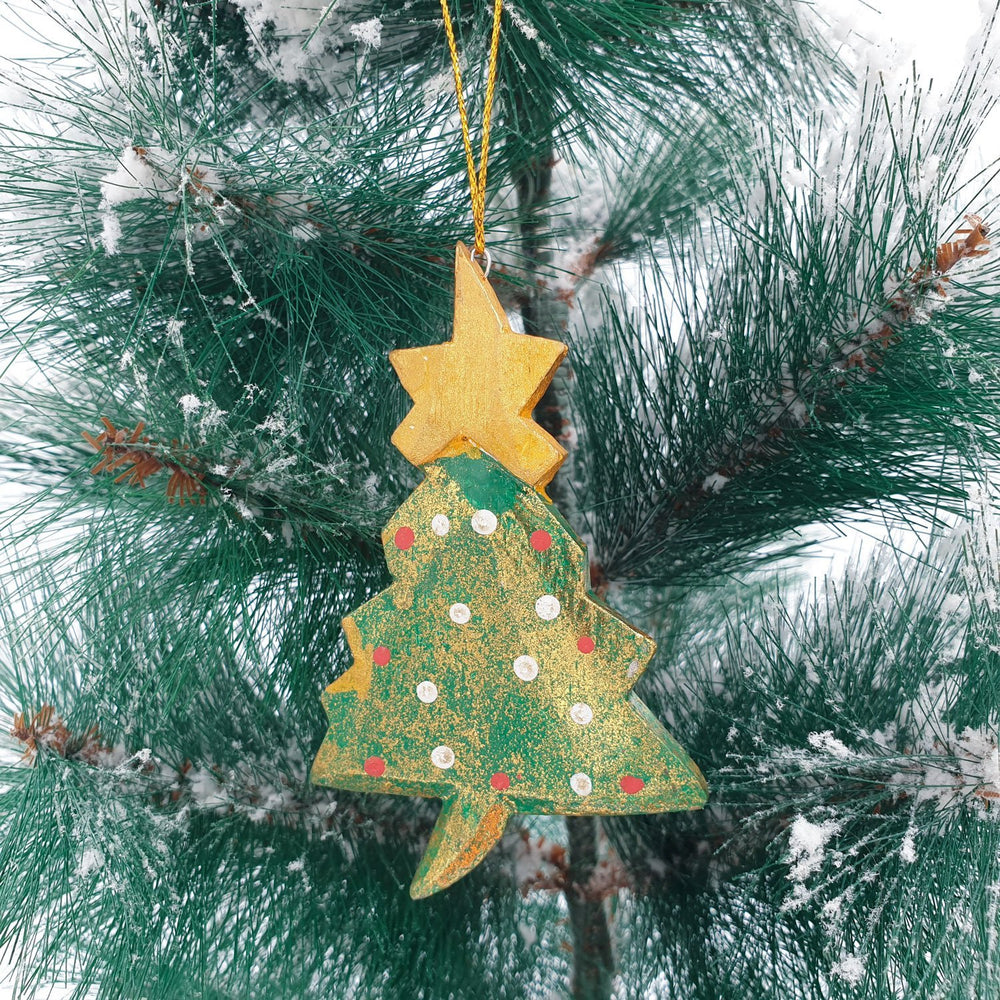 Wooden Christmas Ornament Gold-washed Tree
