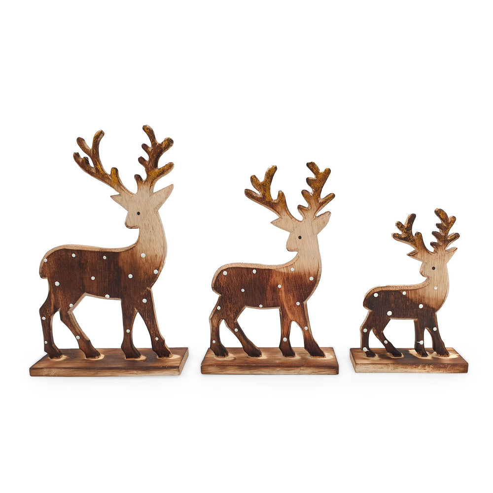 Christmas Decor Deer Family with Glitter Flakes Set of 3