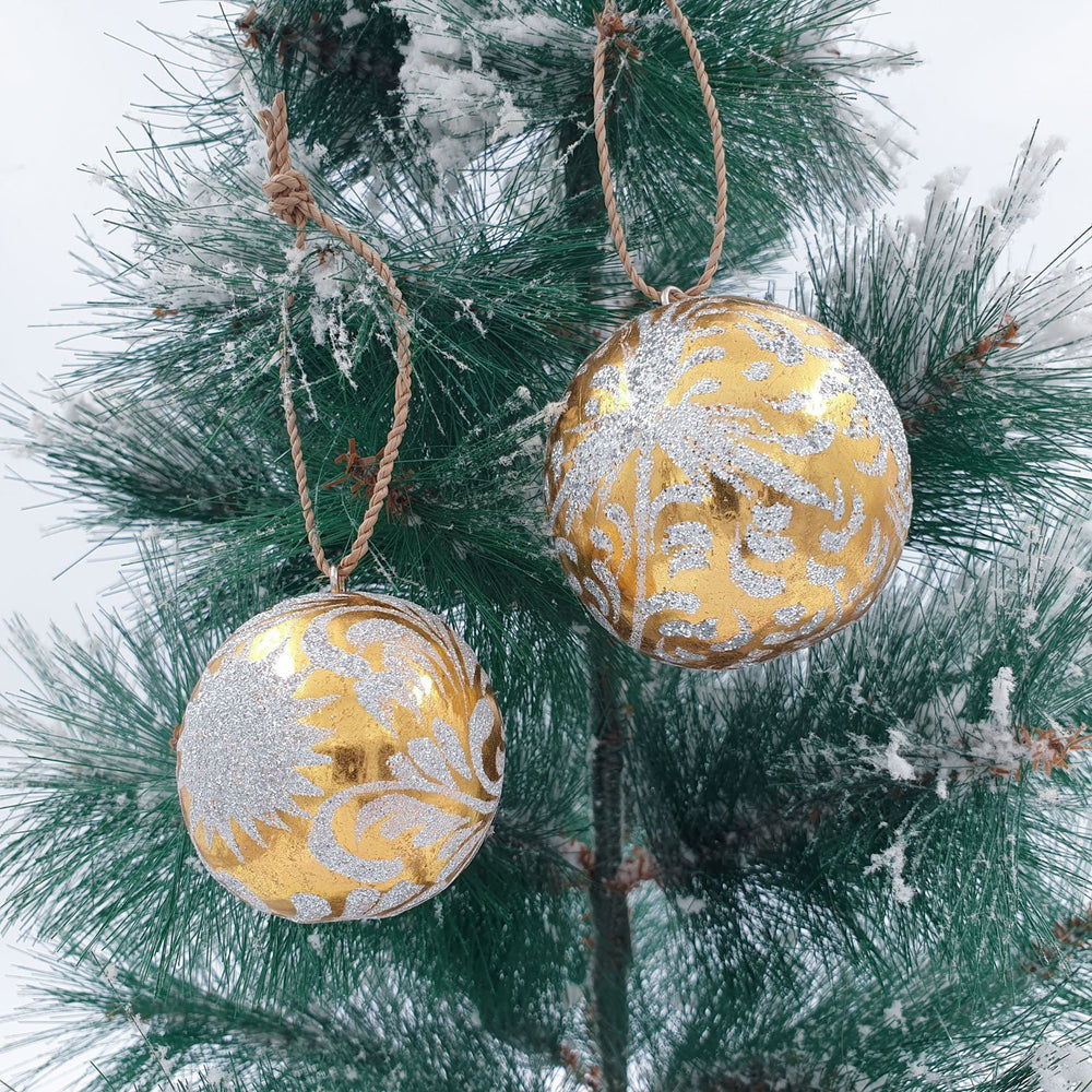 Wooden Christmas Ornaments - Ball Sparkling Gold