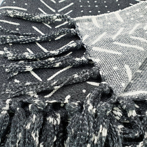 
                  
                    Load image into Gallery viewer, Handmade boho cotton blanket black color white print detail
                  
                