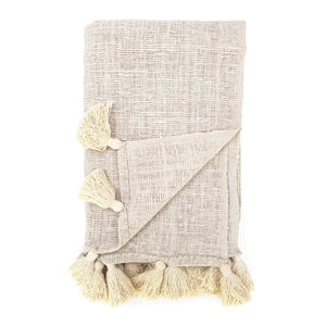 
                  
                    Load image into Gallery viewer, Handmade boho Cotton blanket with tassel cream color front view
                  
                