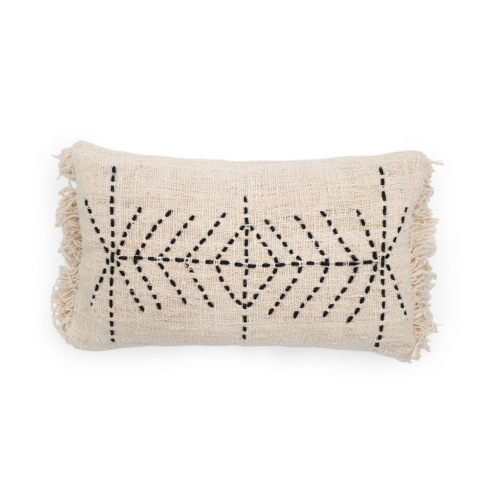 Cotton Cushion Cover Beige White & Fringes 50x30