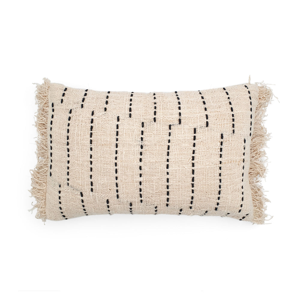 
                  
                    Load image into Gallery viewer, Cotton Cushion Cover Beige White &amp;amp; Fringes 50x30
                  
                