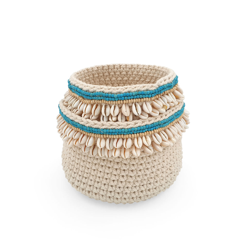 Crochet Basket Cowrie Shell Set of two