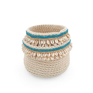 
                  
                    Load image into Gallery viewer, Crochet Basket Cowrie Shell Set of two
                  
                