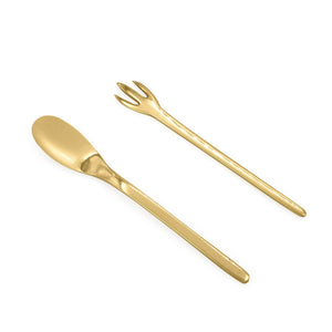 
                  
                    Load image into Gallery viewer, Handmade minimalist brass cutlery set XS side view
                  
                