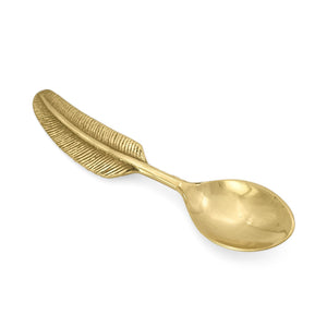 
                  
                    Load image into Gallery viewer, Handmade Brass boho feather teaspoon gold color side view
                  
                