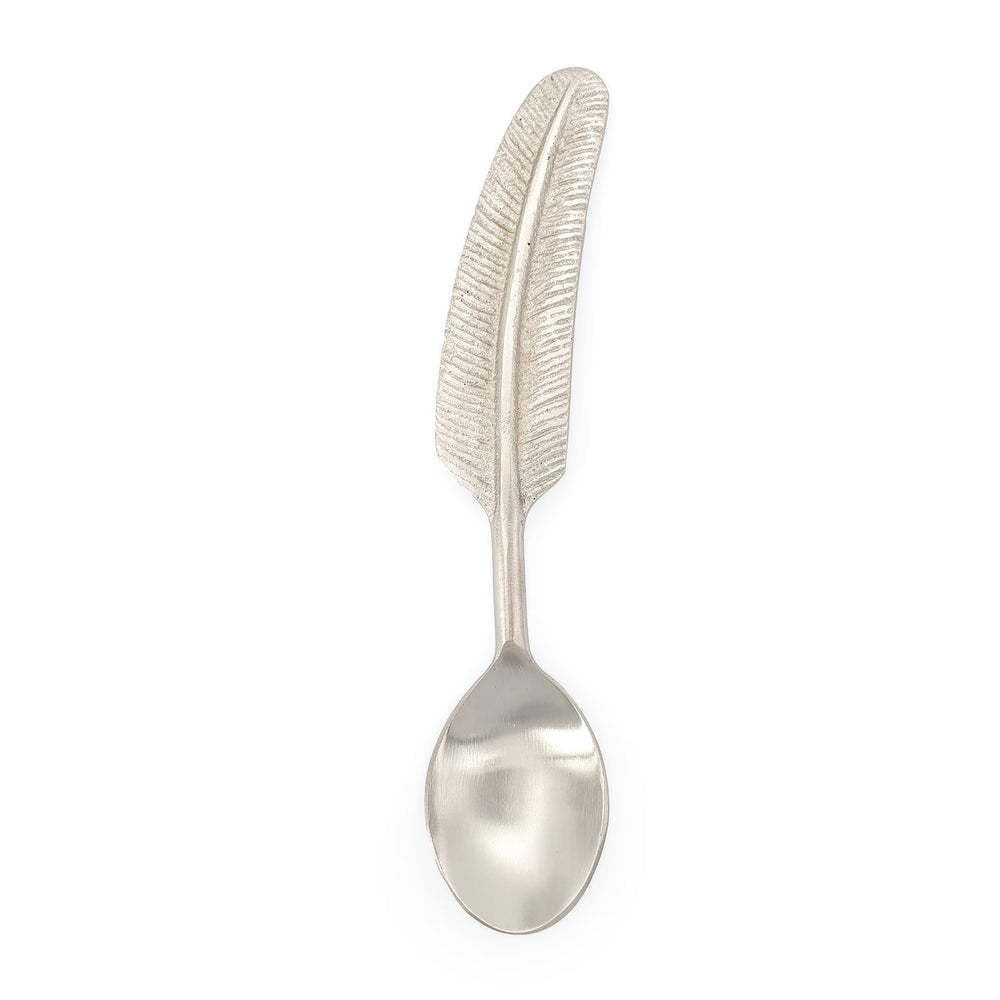 
                  
                    Load image into Gallery viewer, Handmade Brass boho feather teaspoon silver color front view
                  
                
