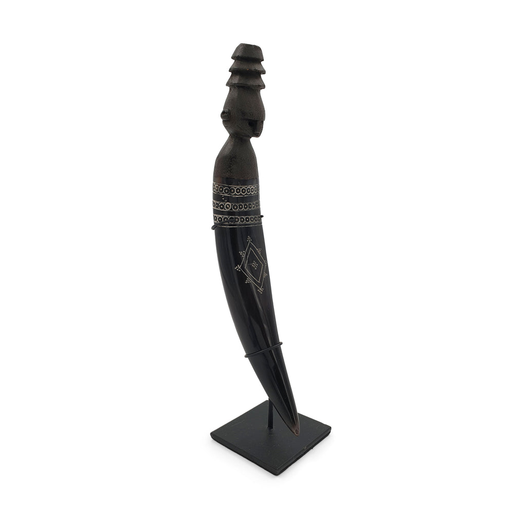 
                  
                    Load image into Gallery viewer, Decorative Tribal Carved Buffalo Horn Warrior with Stand
                  
                