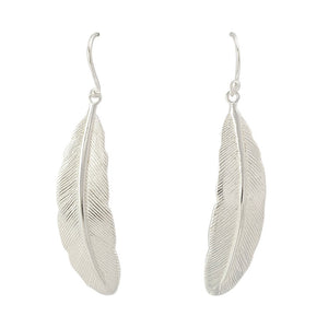 
                  
                    Load image into Gallery viewer, Brass boho silver plated earring light feather view 1
                  
                