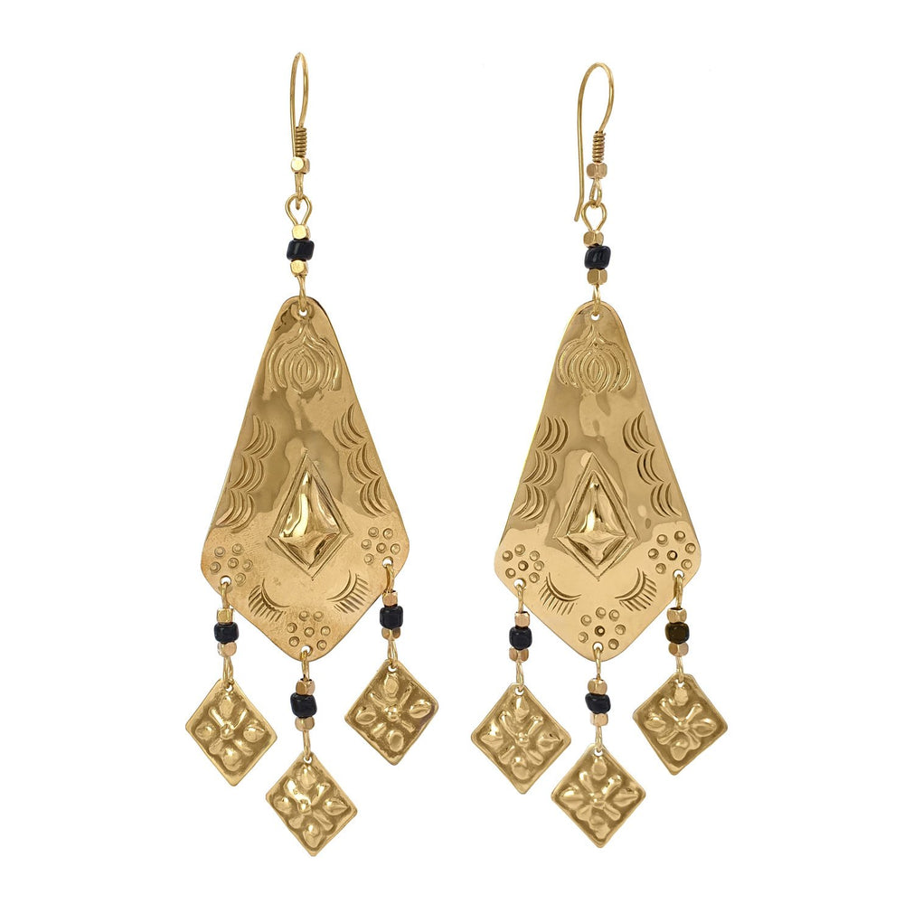 
                  
                    Load image into Gallery viewer, Earring tribal handmade berber brass black front view
                  
                