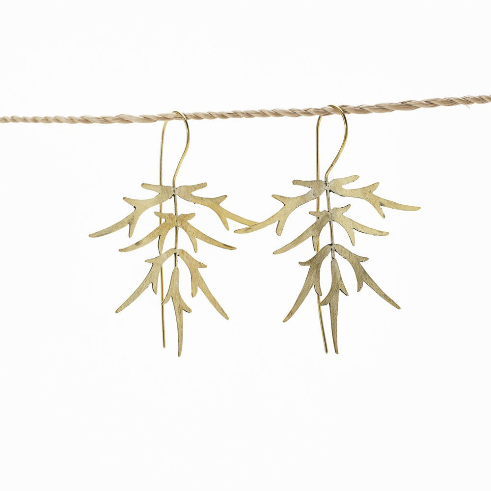 
                  
                    Load image into Gallery viewer, Earring Bamboo Leaf gold 
                  
                