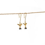 Earring Bird Stone brass gold black stone
