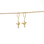 Earring Bird Stone brass gold white stone