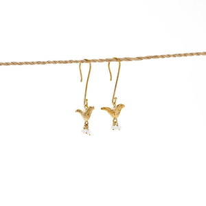 
                  
                    Load image into Gallery viewer, Earring Bird Stone brass gold white stone
                  
                