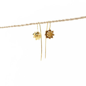 
                  
                    Load image into Gallery viewer, Earring Lotus Flower Hook Brass Gold Side
                  
                