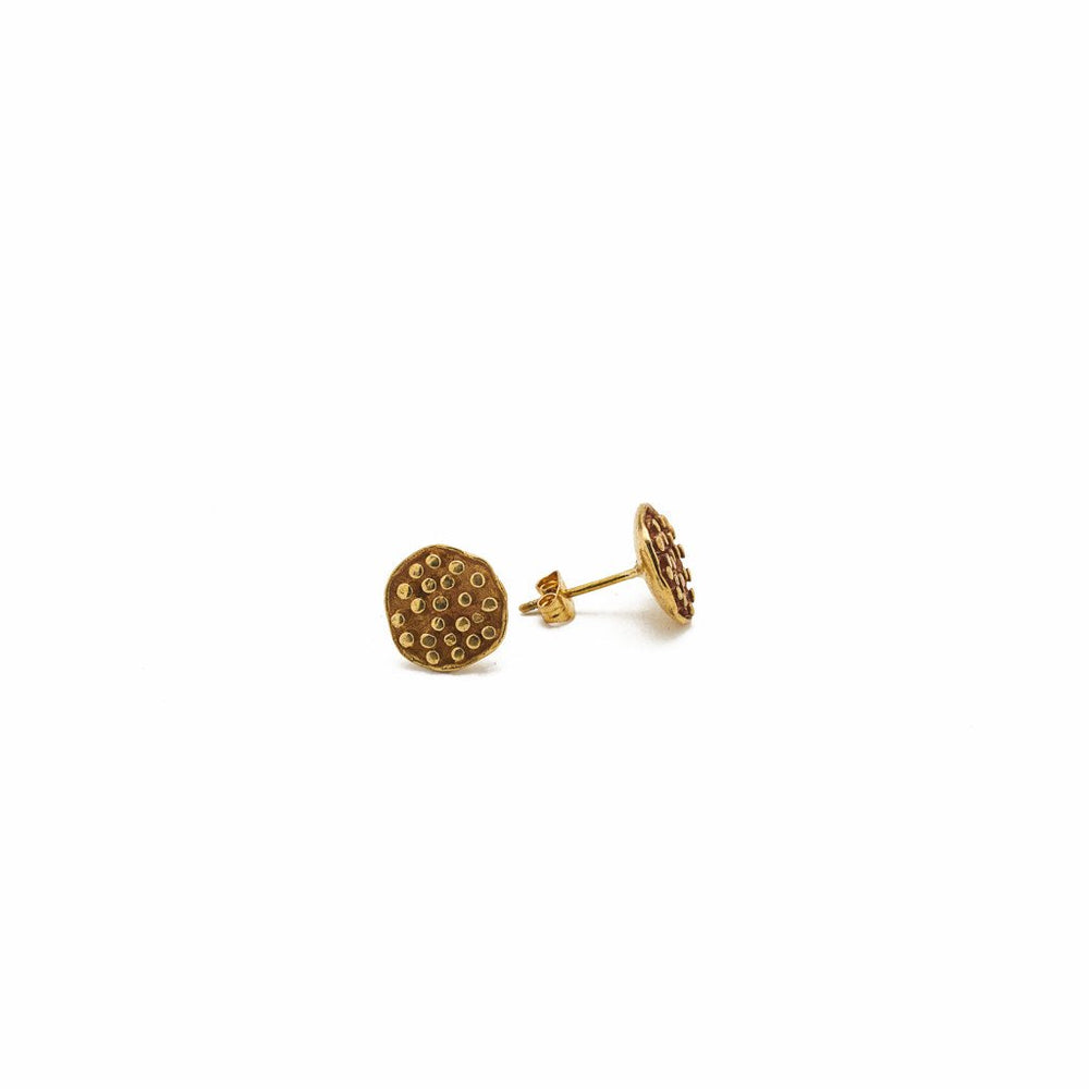 
                  
                    Load image into Gallery viewer, Earring Lotus Seeds Stud Brass Gold Side
                  
                