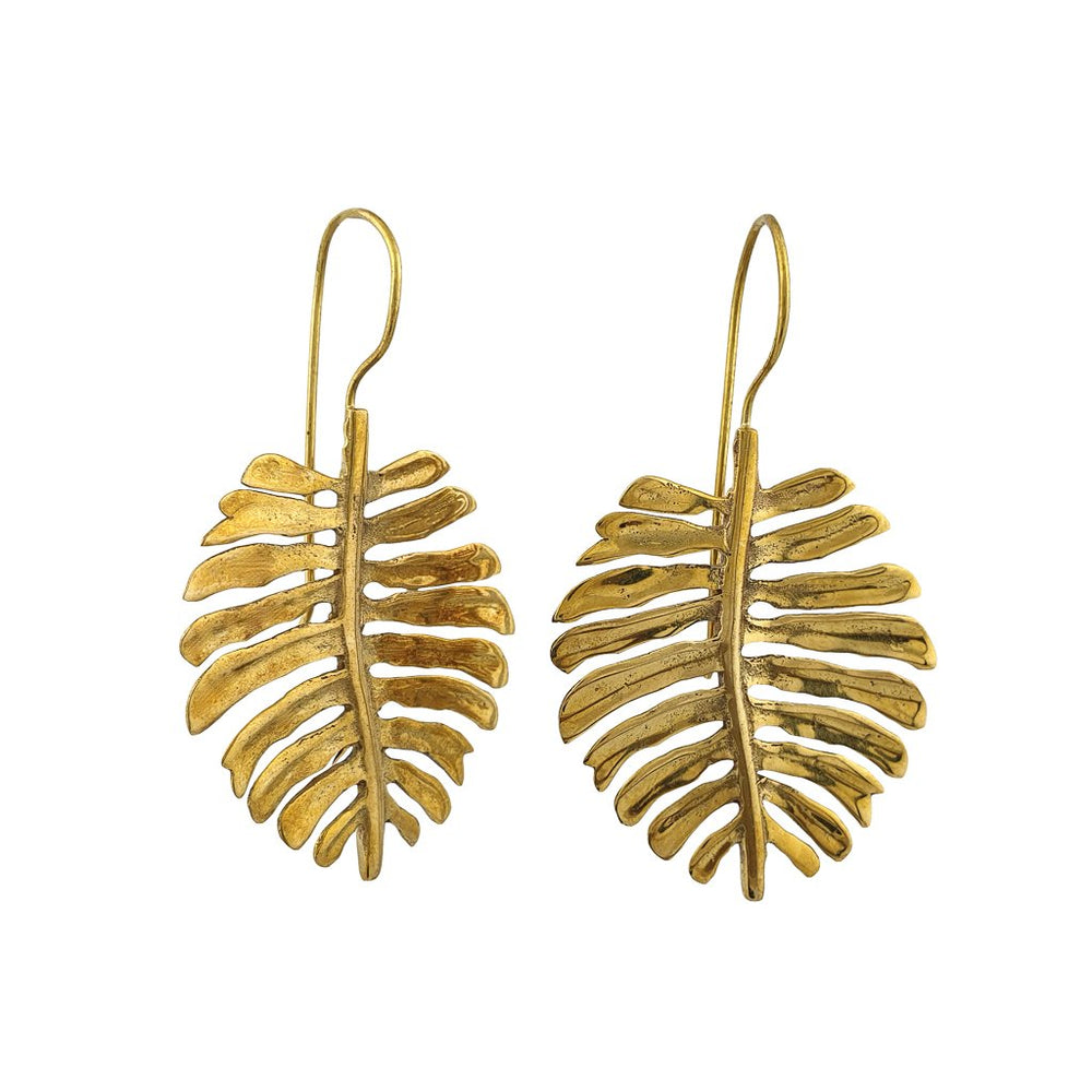 Earring dangle Monstera Brass boho tropical golden jewellery