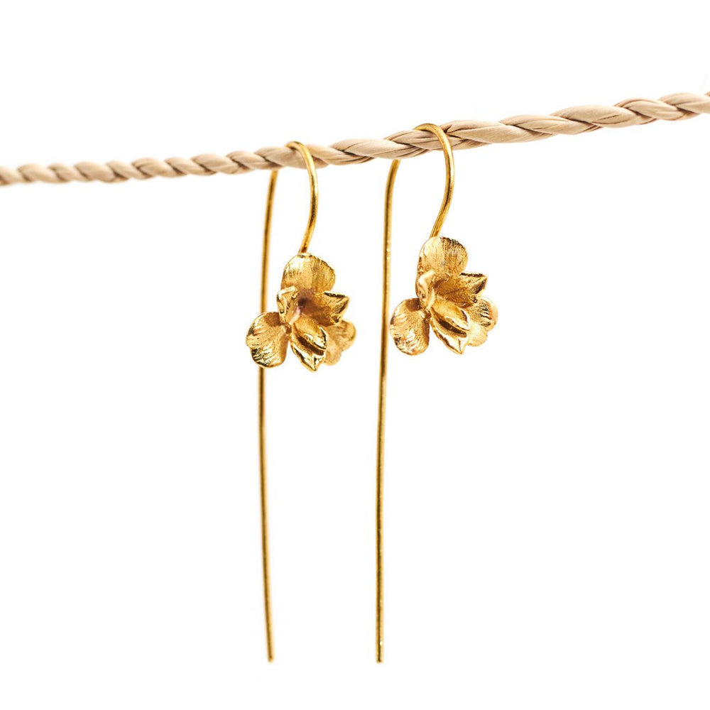 
                  
                    Load image into Gallery viewer, Earring Orchid Hook Gold Long
                  
                
