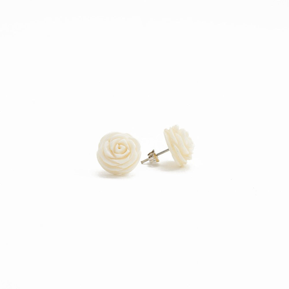 Earring Rose Flower Bone Carved Stud