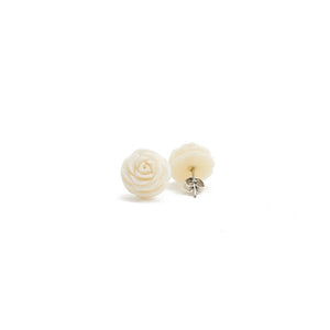 
                  
                    Load image into Gallery viewer, Earring Rose Flower Bone Carved Stud 1
                  
                