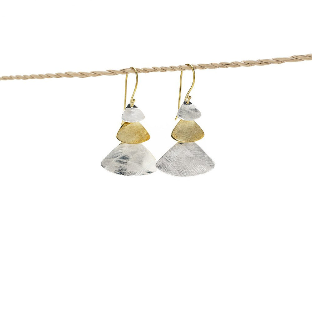 Earring Triple Triangle gold - silver plated mix