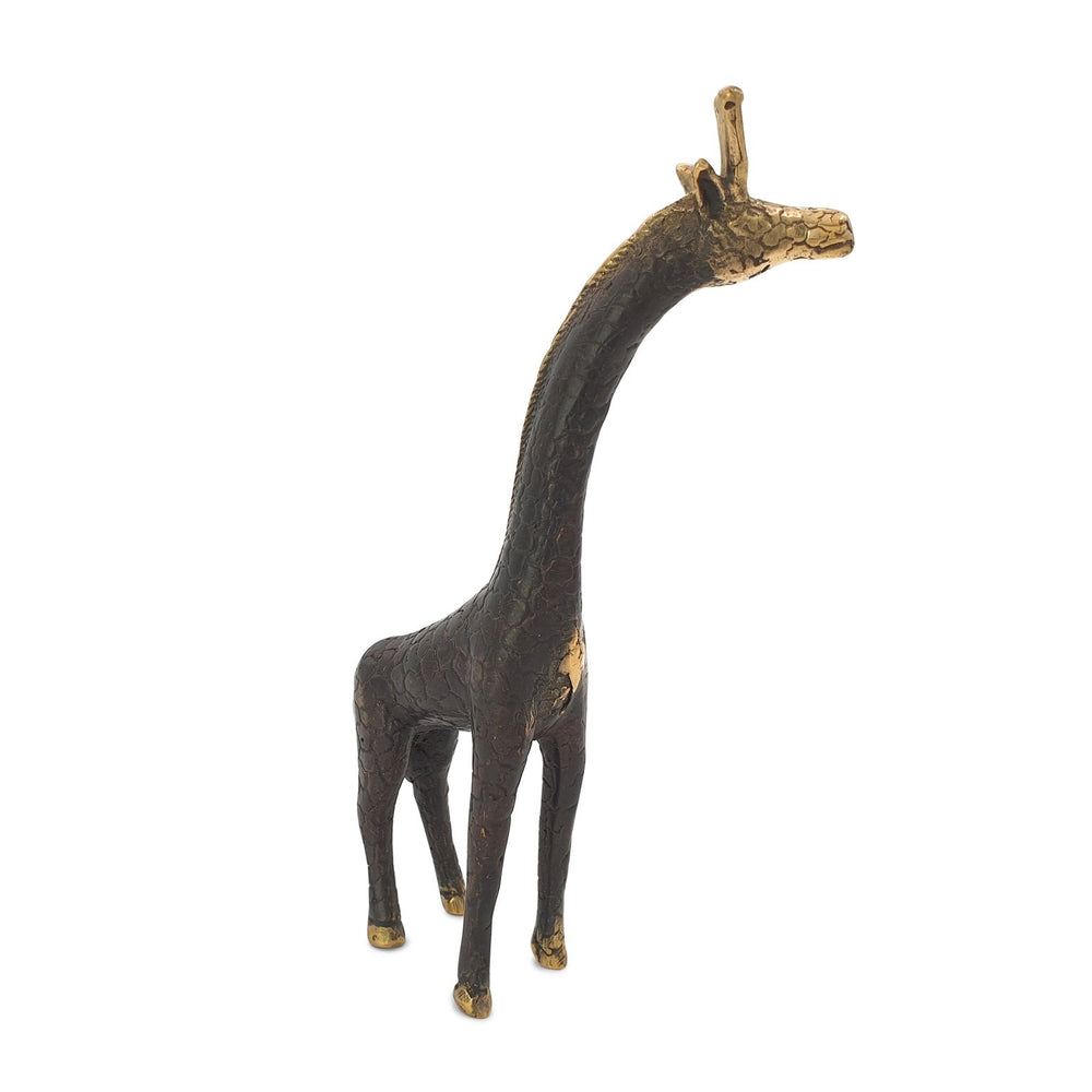 
                  
                    Load image into Gallery viewer, Brass statue giraffe antique gold angle view
                  
                