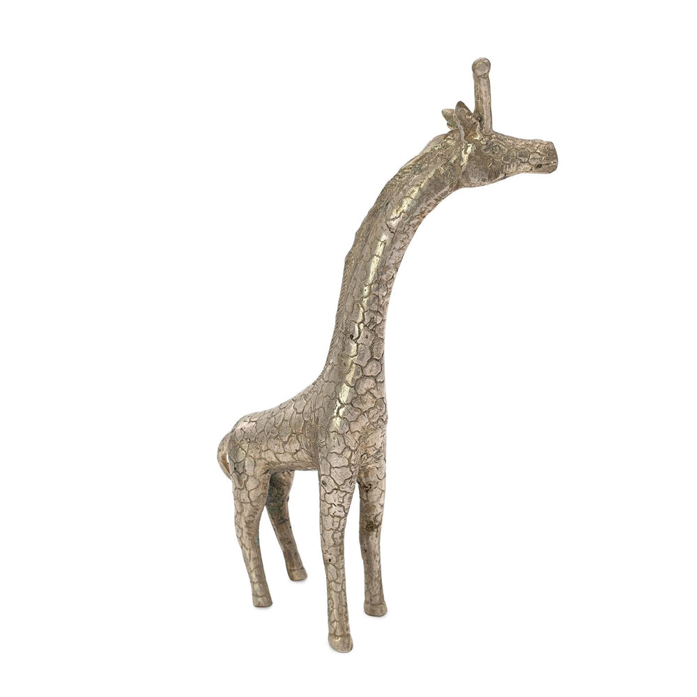 
                  
                    Load image into Gallery viewer, Brass statue giraffe silver angle view
                  
                