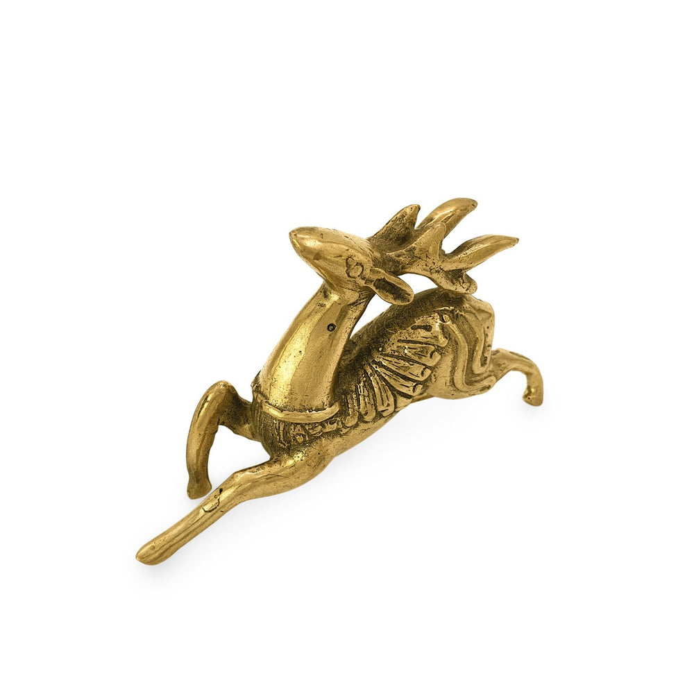 
                  
                    Load image into Gallery viewer, Statue brass mini deer running gold angle view
                  
                