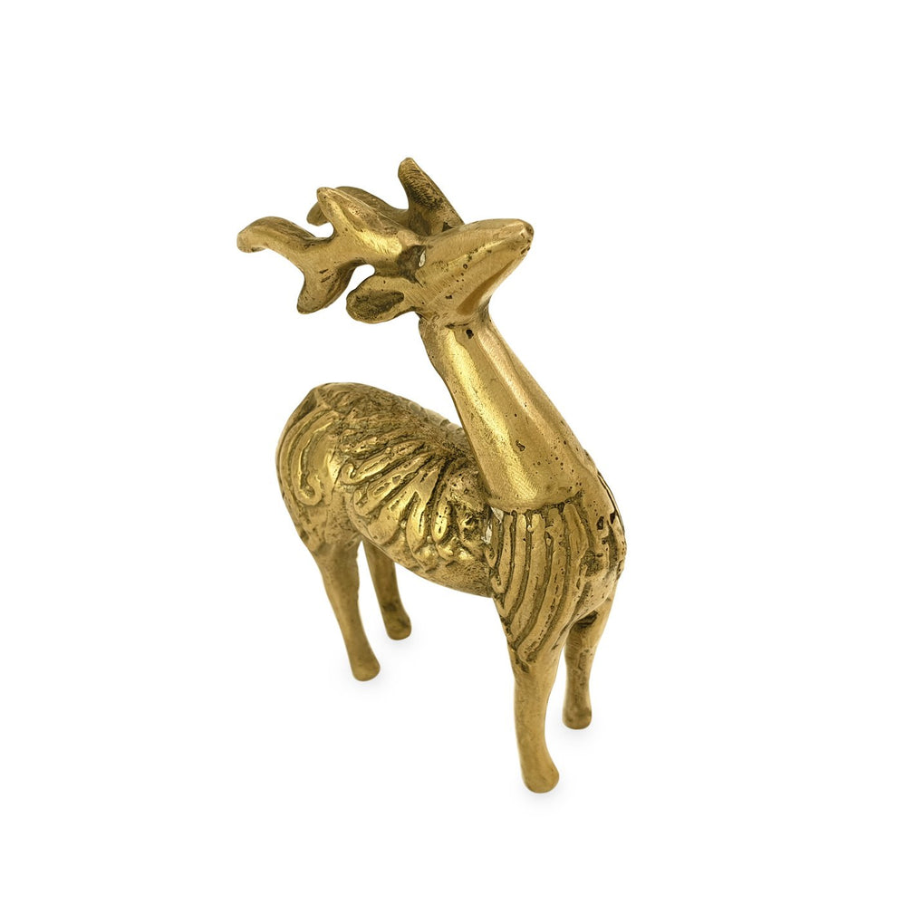 Statue brass mini deer standing gold angle view