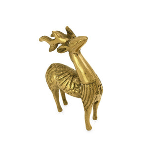 
                  
                    Load image into Gallery viewer, Statue brass mini deer standing gold angle view
                  
                