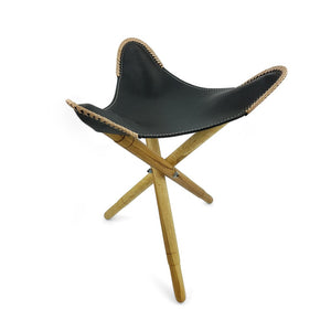 
                  
                    Load image into Gallery viewer, Folding Chair Leather and Teak Black Large
                  
                