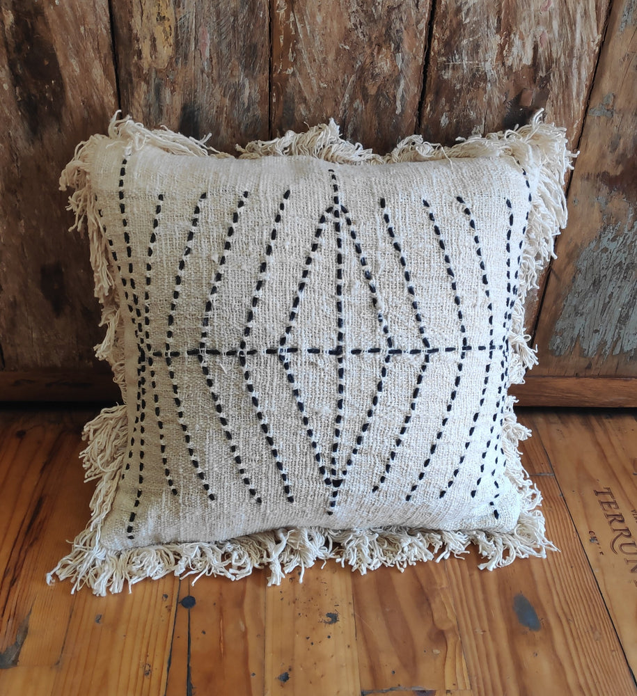 
                  
                    Load image into Gallery viewer, Cotton Cushion Cover  Beige White w Fringes 50x50
                  
                