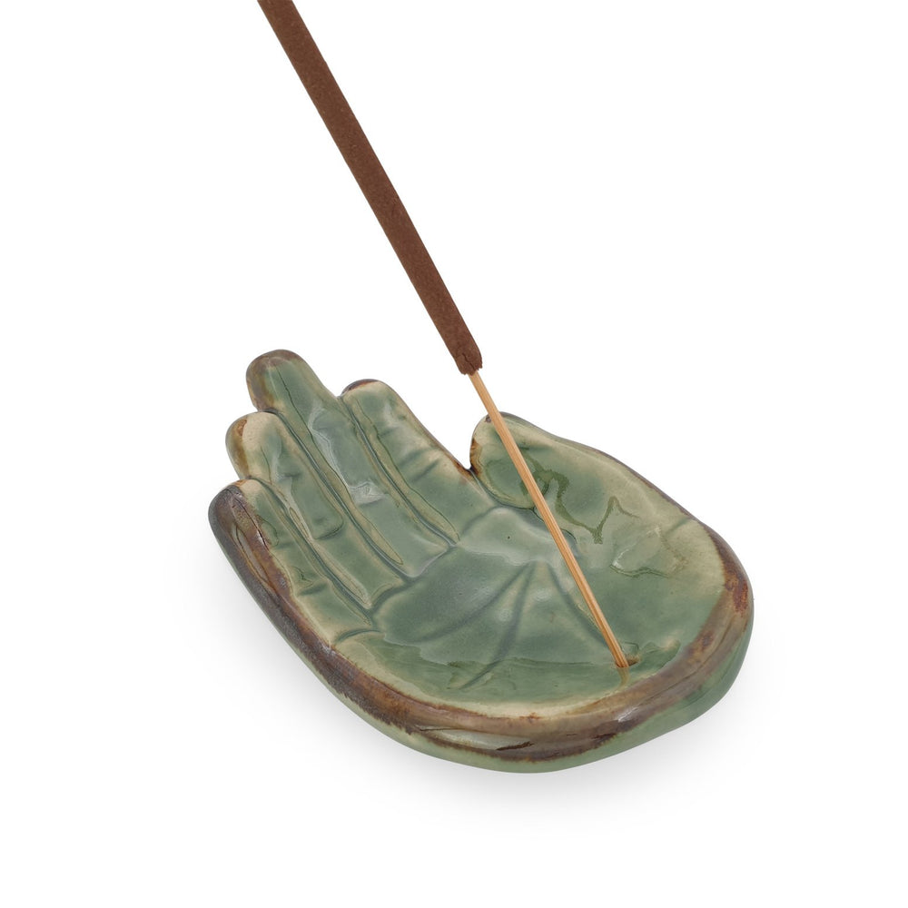 
                  
                    Load image into Gallery viewer, Incense holder ceramic Hand Green L with incense
                  
                