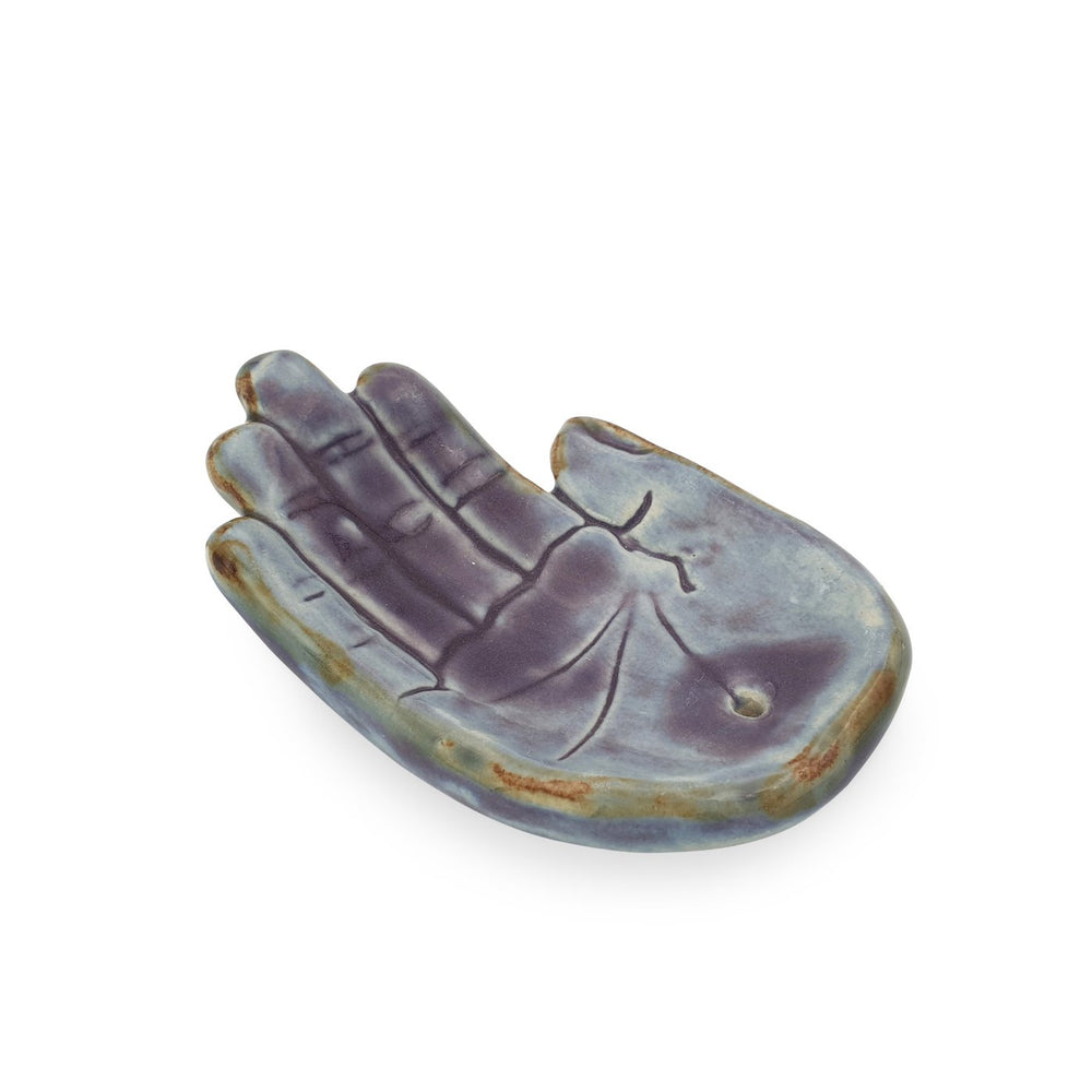 
                  
                    Load image into Gallery viewer, Incense holder ceramic Hand Purple M side view
                  
                