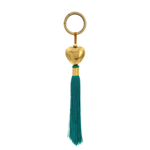 
                  
                    Load image into Gallery viewer, Keychain brass heart with tosca green tassel
                  
                