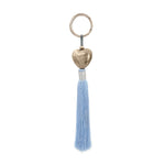 Keychain brass heart silver plated with blue tassel