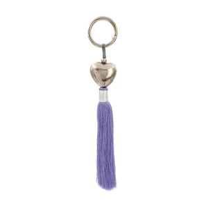 
                  
                    Load image into Gallery viewer, Keychain brass heart silver plated with lilac tassel
                  
                