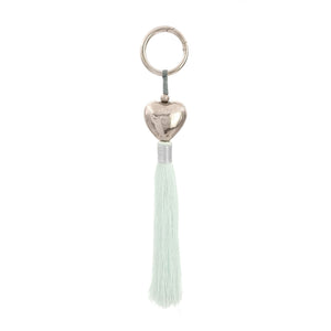 
                  
                    Load image into Gallery viewer, Keychain brass heart silver plated with mint tassel
                  
                