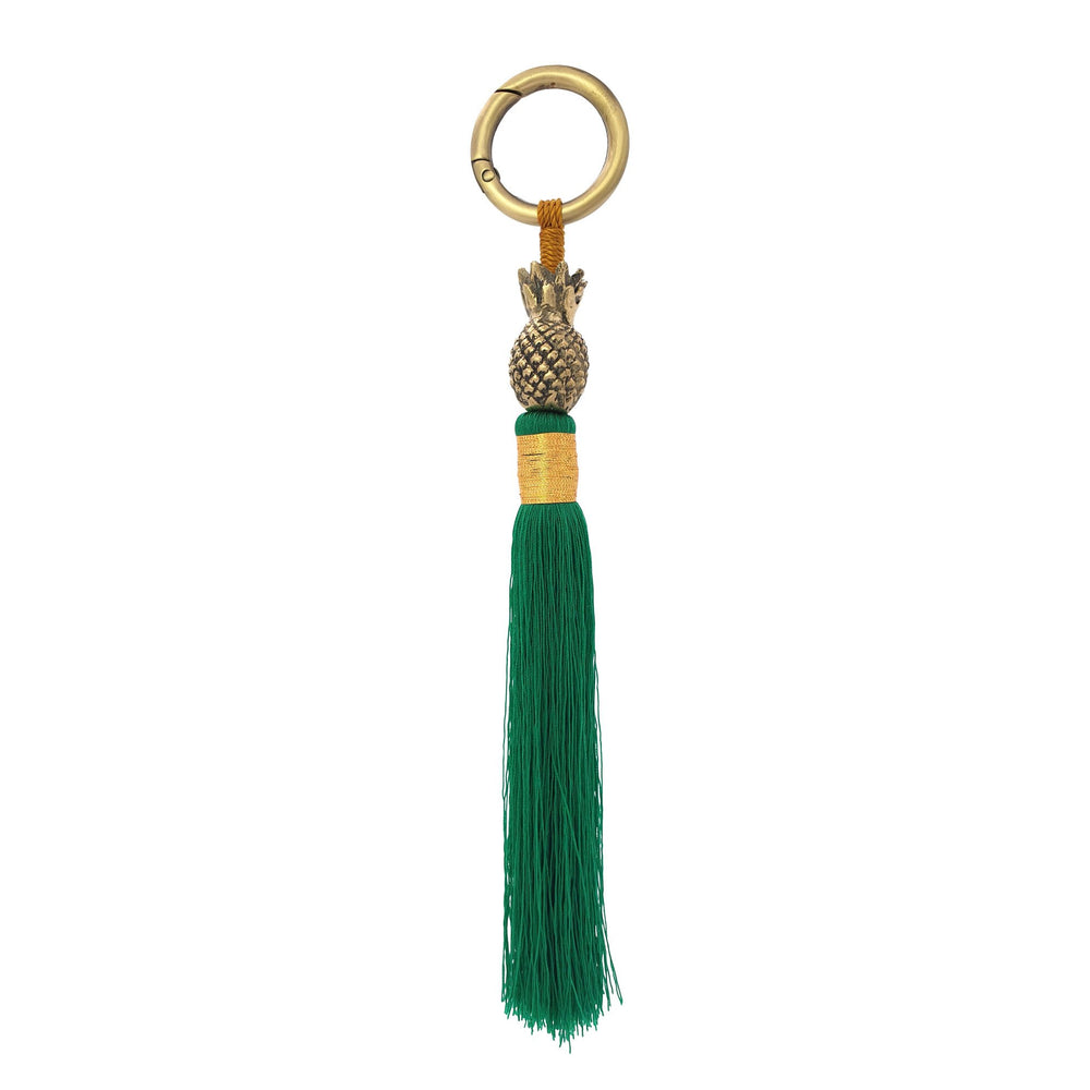 
                  
                    Load image into Gallery viewer, Keychain brass gold pineapple green tassel S
                  
                