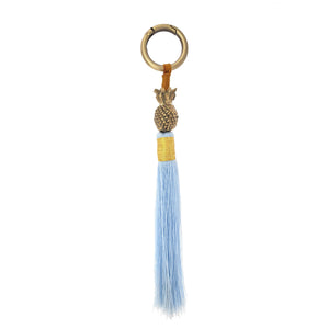 
                  
                    Load image into Gallery viewer, Keychain brass gold pineapple light blue tassel S
                  
                