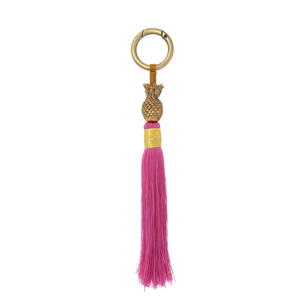 
                  
                    Load image into Gallery viewer, Keychain brass gold pineapple lilac tassel S
                  
                