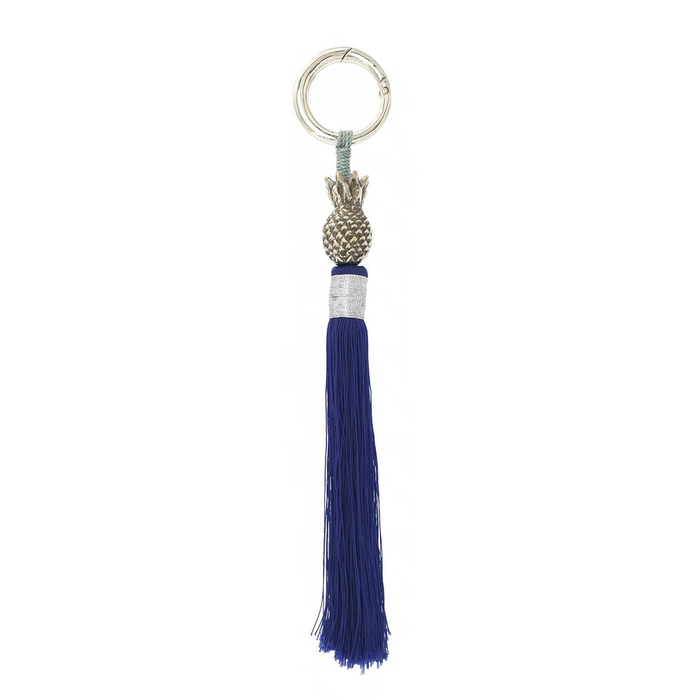 
                  
                    Load image into Gallery viewer, Keychain brass silver pineapple navy tassel S
                  
                