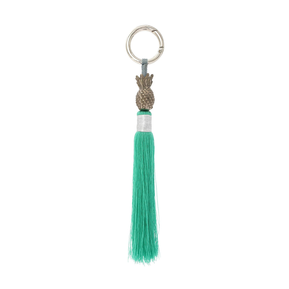 
                  
                    Load image into Gallery viewer, Keychain brass silver pineapple tosca green tassel S
                  
                