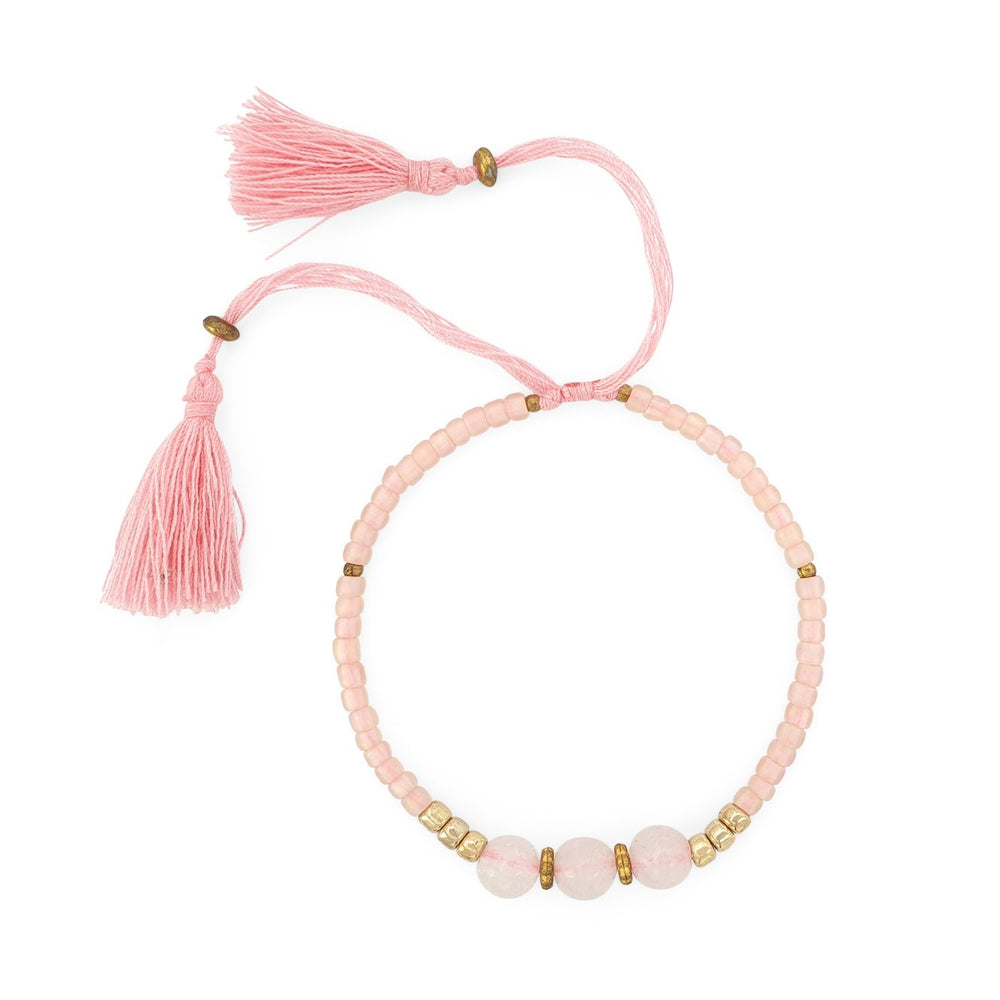 
                  
                    Load image into Gallery viewer, Lucky gemstone bracelet blush pink tassel front view
                  
                