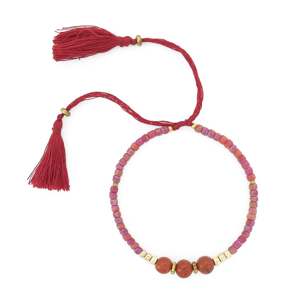 
                  
                    Load image into Gallery viewer, Lucky gemstone bracelet bordeaux tassel front view
                  
                